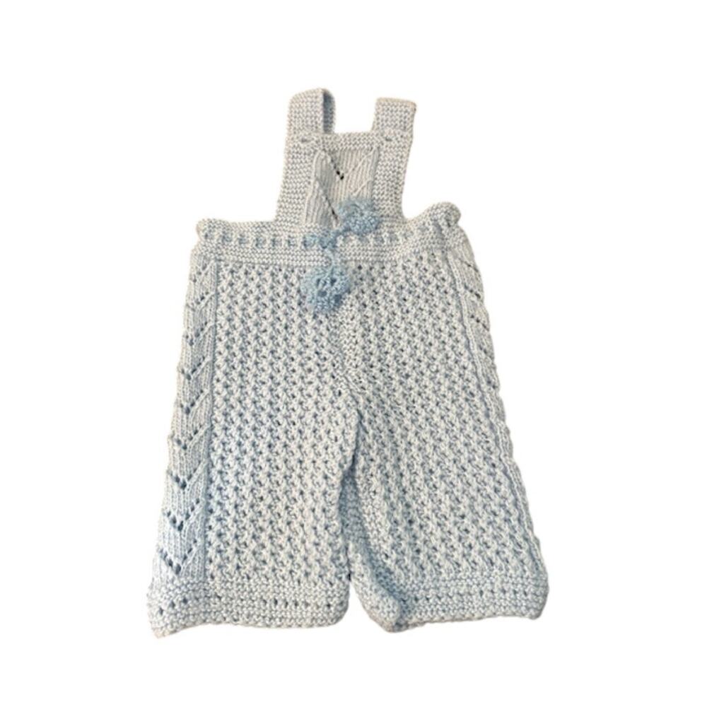 Handmade Crochet Knit Blue Baby Set Pants Jacket Boys 0-3 Months